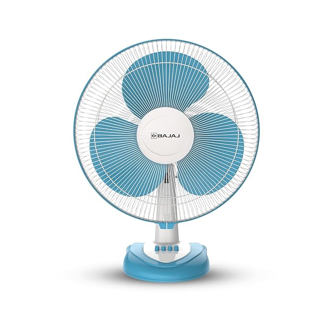 Bajaj Frore Neo Table Fan 400 MM | Table Fans For Home & Office | Aerodynamically Balanced Blades | 100% Copper Motor | High Air Delivery | 3-Speed Control | 2-Yr Warranty Blue