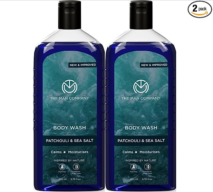 The Man Company Patchouli & Sea Salt Perfumed Body Wash For Men - 200 Ml | Shower Gel For Deep Moisturization & Smooth Skin | Enriched With Green Tea, Turmeric & Moringa Extract | Toxin Free - Pack of 2