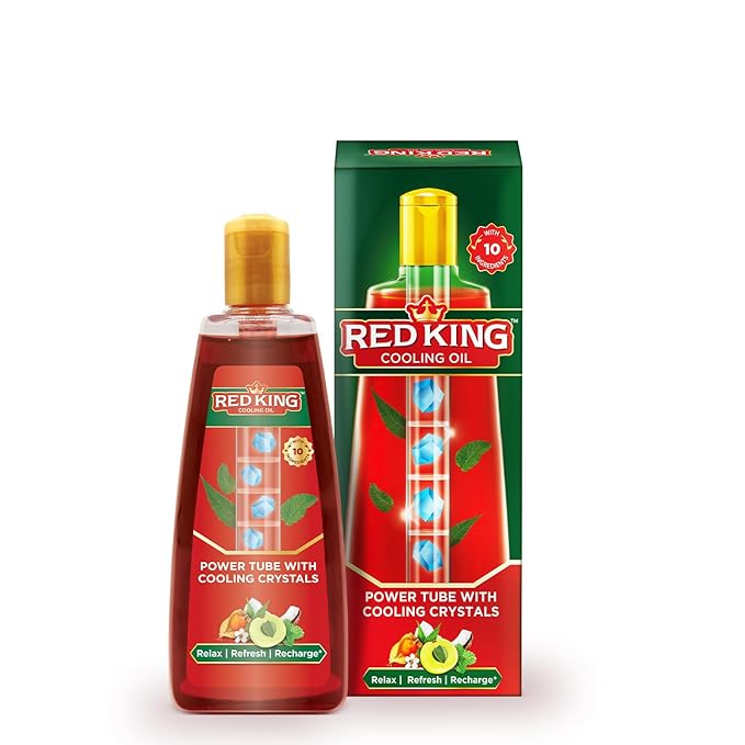 Red King Cooling oil|Non sticky| Mild Fragrance| Relieves Body Aches, Sleeplessness, Headache and Fatigue, 180ml