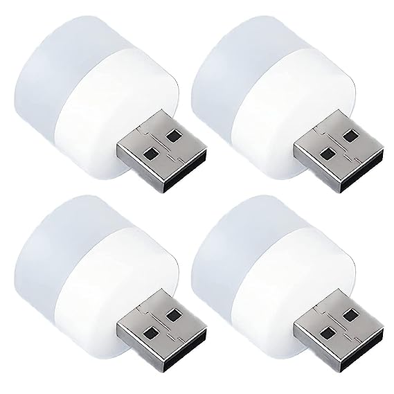 E-COSMOS Plug in LED Night Light Mini USB LED Light Flexible USB LED Ambient Light Mini USB LED Light, LED Portable car Bulb, Indoor, Outdoor, Reading, Sleep (4 pcs)