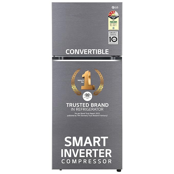 LG Smart Choice, 343 L, 3 Star, Frost-Free Smart Inverter Double Door Refrigerator (GL-S382SDSX, Dazzle Steel, Convertible with Express Freeze)