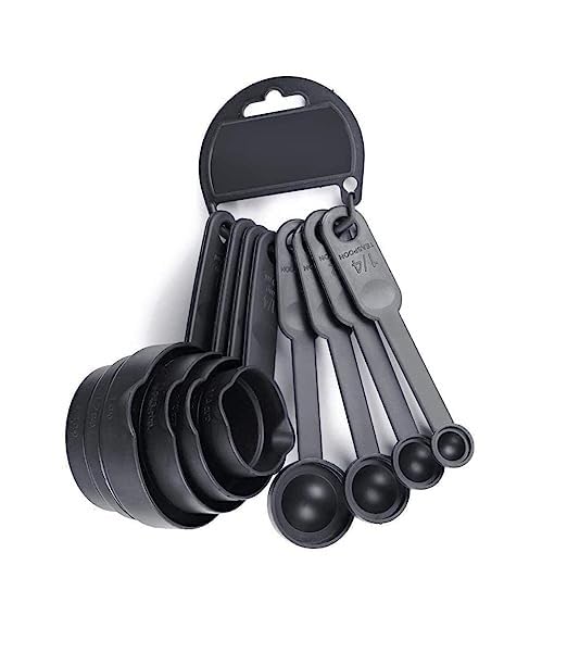 [Apply Coupon] - BigPlayer 8-Piece Black Plastic Measuring Spoon and Cup Set - Mix Sizes for Baking & Cooking