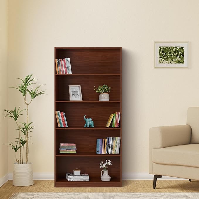 [Apply Coupon] - Amazon Brand - Solimo Uno Engineered Wood 5 Tier Bookshelf (Walnut Finish)