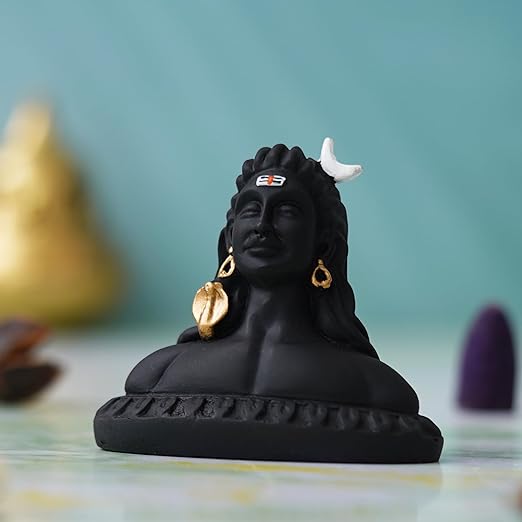 eCraftIndia Handcrafted Polyresin Black Adiyogi Lord Shiva Statue Murti for Car Dashboard Home, Pooja Room, Office Decor