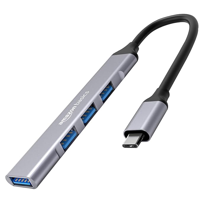 Amazon Basics 4-in-1 USB Hub with Type C Multiport Adapter, up to 5 Gbps Data Transfer Speed for PC, Laptops, MacBooks