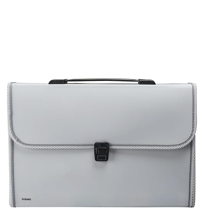 Solimo Expanding File Folder with 13 Pockets, Handle, and Buckle Closure, for A4 Size Documents (Grey)