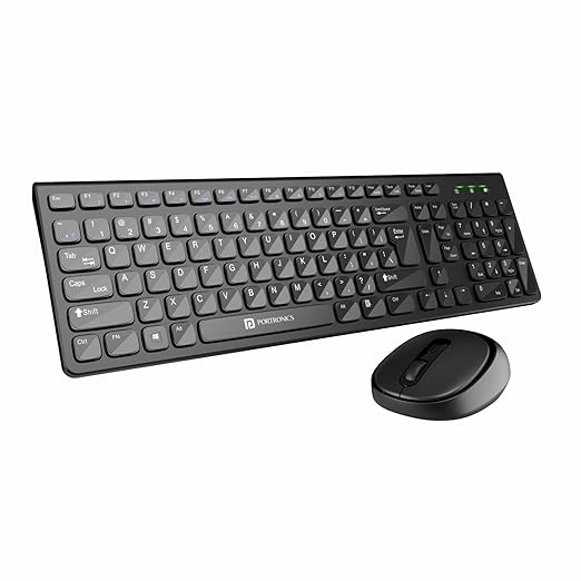 Portronics Key7 Combo Wireless Keyboard & Mouse Set with 2.4 GHz USB Receiver, 10m Working Range, 12 Shortcut Keys, Adjustable DPI, 10 Million Key Life & Click Life for PC, Laptop, Mac (Black)