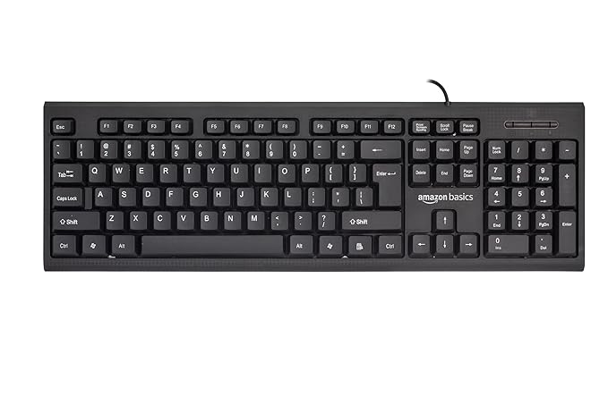 AmazonBasics Wired Multimedia Keyboard with 107 Keys, USB 2.0 Interface, for Gaming PC, Computer, Laptop, Mac