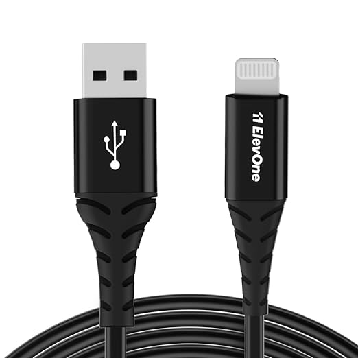 [Apply Coupon] - ElevOne Lightning Cable, 2A Fast Charging, 480Mbps Data Sync Cable Compatible with iPhone, iPad, Macbook, iMac and AirPods, 1m (ECL-1, Black)