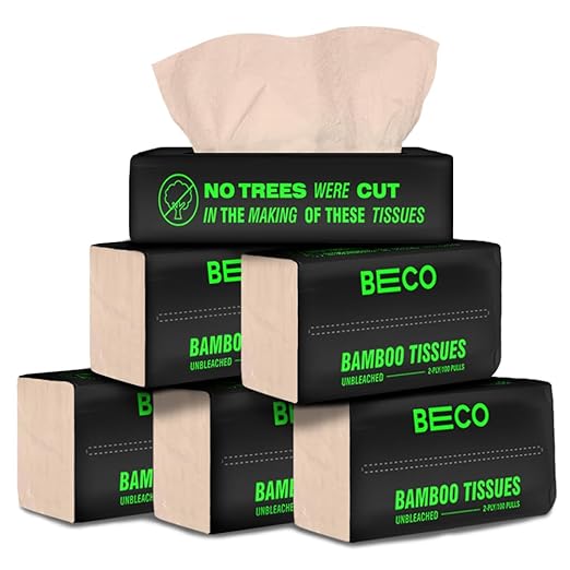 Beco Bamboo Facial Tissue Paper Box-Soft Pack | 100 pulls x 6 packs | Super Soft, Skin Friendly & Highly Absorbent Face Tissue Napkins | Car Tissues | 100% Natural & Ecofriendly | 2 ply-600 Pulls