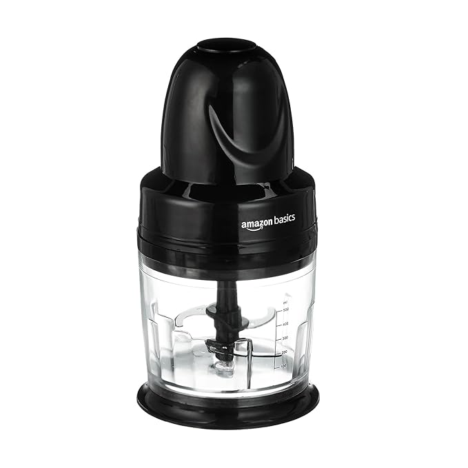 Amazon Basics 300W Electric Chopper & Whisker with 4-Leaf Rust-Resistant Blades & Unbreakable | 830ml | Polycarbonate Jar | One-Touch Operation