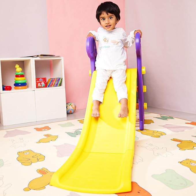 Amazon Brand - Solimo Modern Super Slide for 2-4 Years | Indoor Outdoor Games | Perfect Slide for Home, School & Playground | Easy Assembly | Safe & Fun Activity Toy |131 x 61 x 71cm | Purple &Yellow