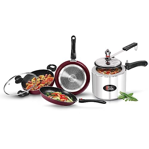 Milton Pro Cook Kitchen Jewel Set of 3 (Fry Pan, Kadhai with Lid, Tawa), Peach & Aluminium Induction Pressure Cooker (3L) | Induction Safe | Dishwasher Safe | Hot Plate | Flame Safe | Non-Stick