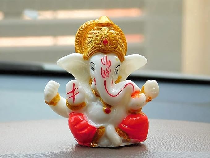 Perpetual Ganesh Idol for Car Dashboard - Beautiful Ganapati Idol for Home Decor, Office Desk, Diwali Gifts Polyresin Figurine