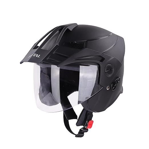 Steelbird SBH-23 Brutal ISI Certified Open Face Helmet (Dashing Black with Clear Visor, M)