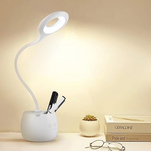 [Apply Coupon] - Gesto Rechargeable Battery Operated Desk Lamp  -  3 Level Brightness Study Table Lamp for Students,Study Lamp for Office Table,Night Light for Study Room |Reading Light with Mobile Holder & Pen Holder