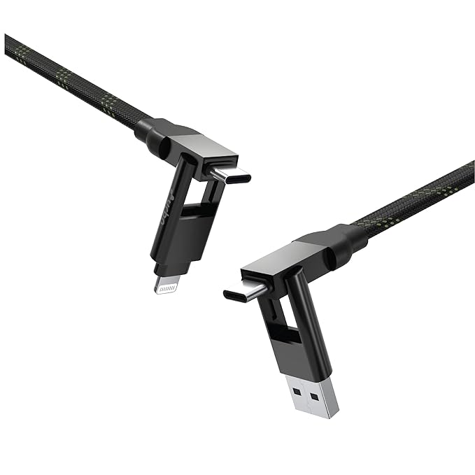 URBN 4 In 1 Quad Cable|100W PD|Apple Mfi Certified Type C To Lightning|USB To LTG|Type C To C|Flat Charging Cable|Made For Mobiles & Laptops|Charge Macbook & Other Supported Devices-1 Feet (Camo)