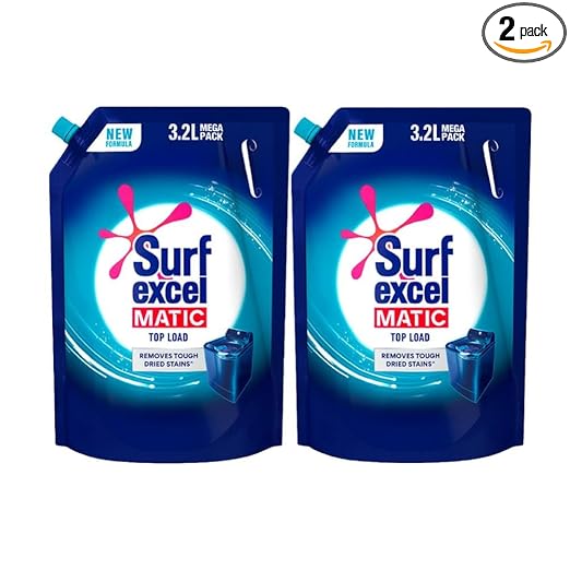 Surf Excel Matic Top Load Liquid Detergent 3.2 L Refill, Designed for Tough Stain Removal on Laundry in Washing Machines - Mega Pack (Pack of 2)