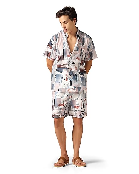 GRECIILOOKS Men's Rayon Printed Co-Ord Set | Night Suit | T-Shirt And Shorts Set | Night Dress | Pyjama Set