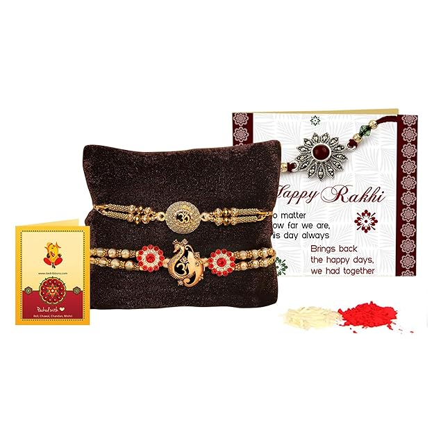 TIED RIBBONS Rakhi for Brother Set of 2 - Premium Om Ganesh Rakhi for Brother Men Bhaiya Kids Boys with Tikka and Greeting Card - Bracelet Rakhi for Brother