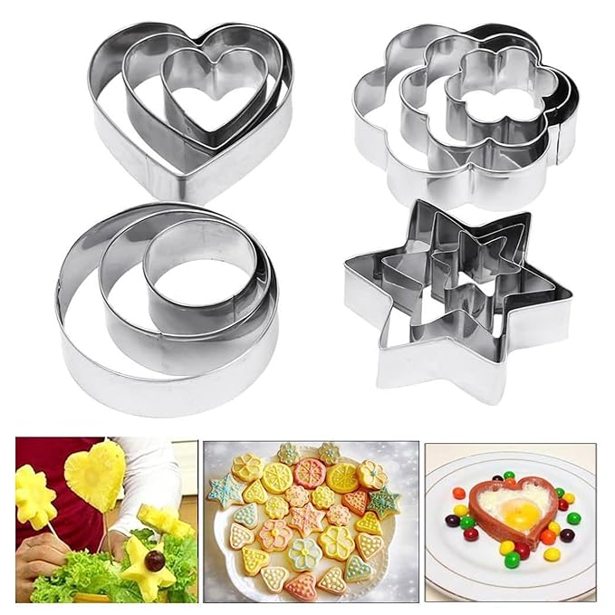 Cookie Cutters Shapes Baking Set, 12PCS Flower Round Heart Star Shape Biscuit Stainless Steel Metal Molds Cutters for Kitchen Baking Halloween Christmas Small Cookie Cutters