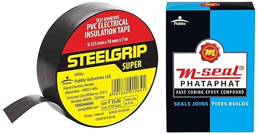 Pidilite Steelgrip Self Adhesive PVC electrical Insulation Tape (Color May Vary) - 6.50m M-Seal Phataphat Fast Curing Epoxy Compound Putty Sealant Adhesive (100 Grams)