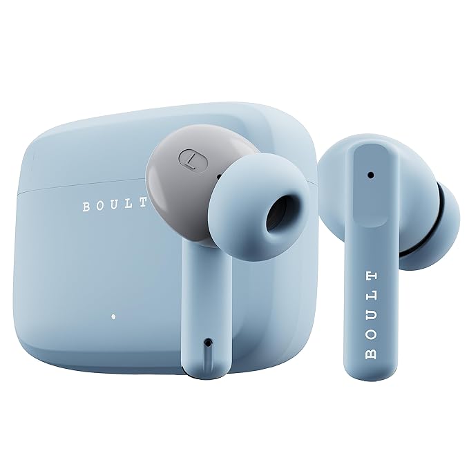 Boult Z60 Truly Wireless in Ear Earbuds with 60H Playtime, Zen" ENC Mic, 50ms Low Latency, 13mm Bass Drivers, Type-C Fast Charging, Made in India, BT V5.3, Touch Control, IPX5 Ear Buds (Powder Blue)