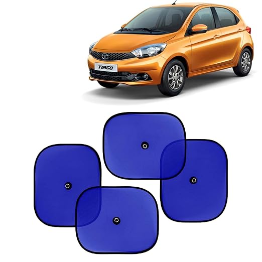 [Size: Tata Tiago (2020 Onwards)] - KINGSWAY Car Window Curtain Sticky Sun Shades Compatible with Tata Tiago, (Year 2020 Onwards), Universal Fit Sunshades for Side Window, Rear Window, Blue Color, 4 Pieces