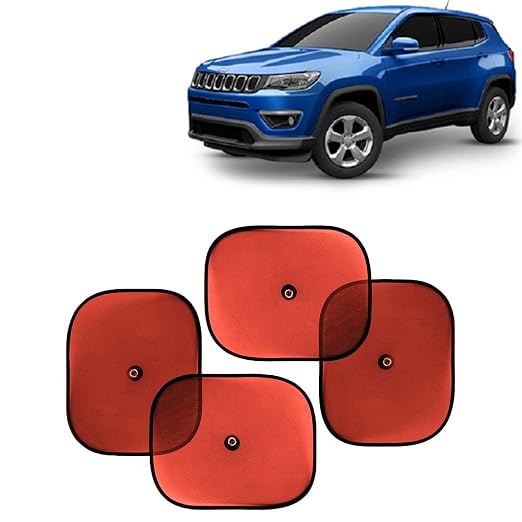 [Size: Jeep Compass (2017 - 2020)] - KINGSWAY Car Window Curtain Sticky Sun Shades Compatible with Jeep Compass, (Year 2017-2020), Universal Fit Sunshades for Side Window, Rear Window, Red Color, 4 Pieces