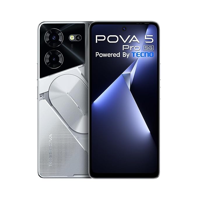 [Apply Coupon] - TECNO Pova 5 Pro 5G (Silver Fantasy, 8GB RAM,128GB Storage)| Segment 1st 68W Ultra Fast Charging | India's 1st Multi-Colored Backlit ARC Interface | 50MP AI Dual Camera | 6.78FHD+ Dot-in Display