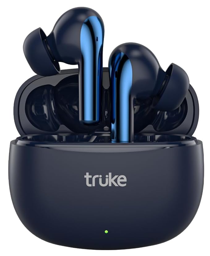 truke Just Launched Buds Q1 Plus True Wireless in Ear Earbuds, Quad-Mic Adv. ENC, 80H Playtime, 45ms Ultra-Low Latency, 12mm Titanium Drivers, Fast Charge, 1-Step Pairing, BT 5.3, IPX5 (Blue)