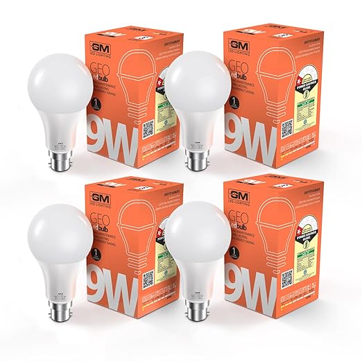 GEO 9 Watt LED Bulb | Excellent CRI | Zero Maintenance | High Durability | 85% Energy Saving | Surge Protection | Cool Day Light | Multiple Wattages | Eco-Friendly - Pack of 4