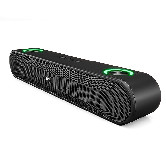 GOVO GoSurround 220 16W Bluetooth Sound bar, 2000 mAh Battery, 2.0 Channel with 52mm Drivers, Multicolor LED Lights with TWS, AUX, Bluetooth and USB (Platinum Black)