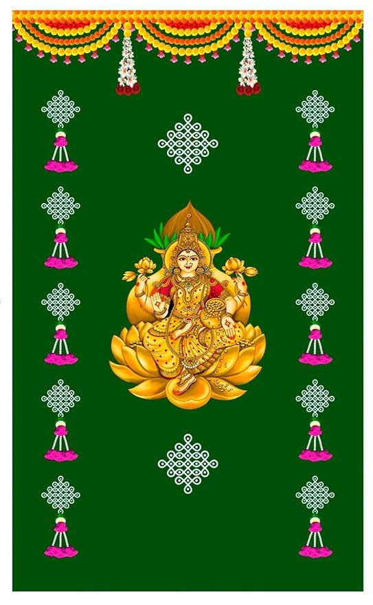 varalakshmi Background Decoration| laxmis Devi Pooja Backdrop Cloth,laxmi Backdrop Decorations (Cloth 59) Size 8 Feet Lenth and 5 Feet Width(5 * 8) laxmi puja Decoration Cloth