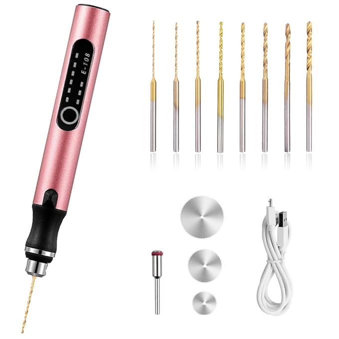 3-Speed Cordless Mini Drill Pen With 8 Small Drill Bits,Rechargeable Electric Hand Drill Pin Vise,Resin Drill Set For Jewelry Making,Resin,Plastic,Wood,Keychains DIY