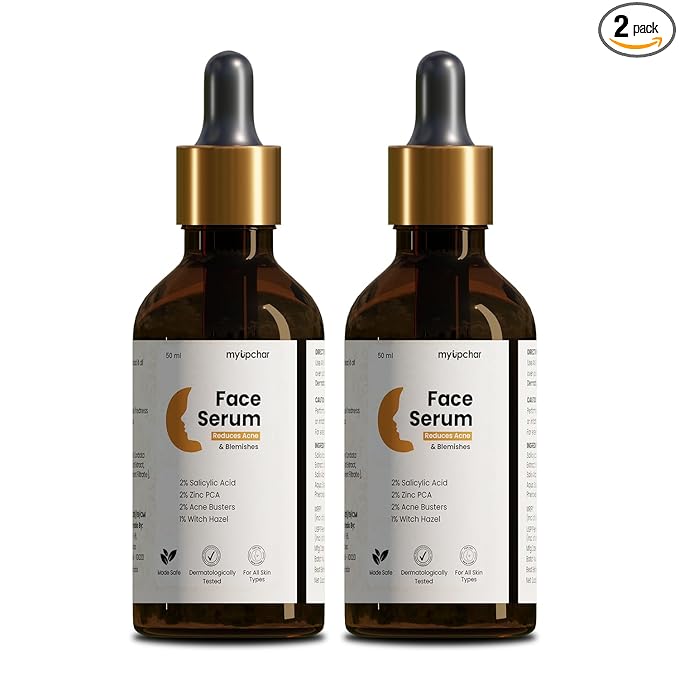 myUpchar 2% Salicylic Acid Face Serum Used for Acne, Oily Skin, Blackheads, Tightens Pores, Blemishes & Dark Spots Reduction, Bumpy Texture with 2% Acne Buster, 1% Witch Hazel & Zinc PCA for All Skin Types, Men & Women - 50ml | Pack of 2
