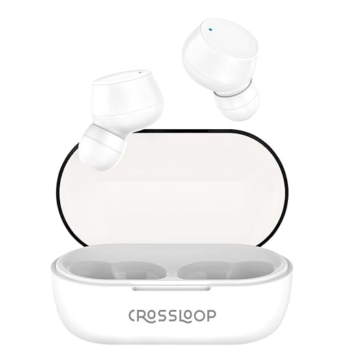 Crossloop Bliss Podz True Wireless Earbuds with Mic, Touch Control, Range 10M, Bluetooth 5.3, Play Time 12  -  60 hrs, Voice Assistant, Auto Pairing, IPX3, Long Standby Time, Type C Charging. (White)