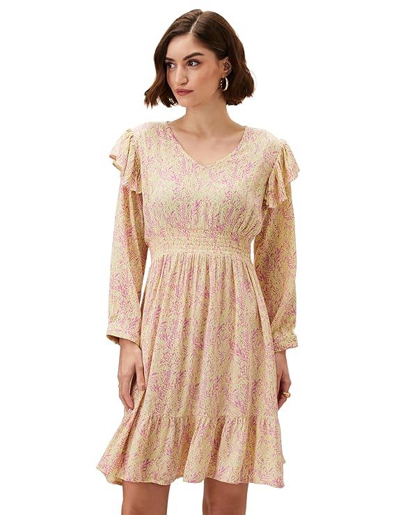 Amazon Brand - Eden & Ivy Women's Crinkled Rayon Fit and Flare One Piece Knee-Length Dress (Available in Plus Sizes)