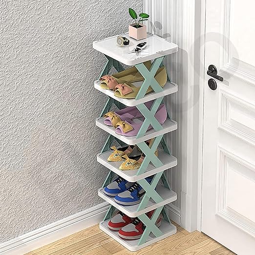 ELISCO Layer Shoes Stand, Plastic Adjustable Shoe Rack, Folding Shoe Rack, Easy Assembly and Stable in Structure, Corner Storage Cabinet for Saving Space - Multicolor (6 Layer Shoes Rack)