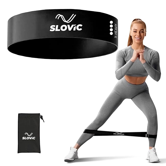 Resistance Loop Bands by Slovic 100% Natural Latex Exercise Bands with 1 Year Warranty Mini Resistance Loop Band for Full Body Exercises - Black