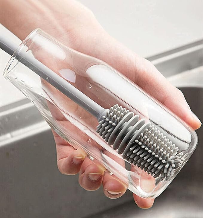 [Apply Coupon] - VYOOx Long Handle Silicone Bottle Cleaner Brush for Washing Water Bottle, Solution Bottle, Mug. Cleaning Brush ( (Pack of 1) (Color - Grey) )