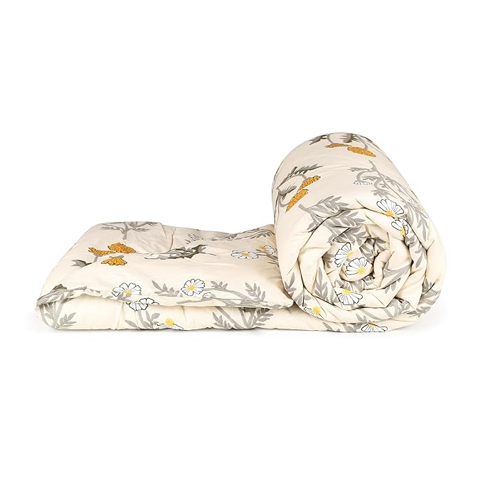 Livpure Smart Microfiber All Weather Reversible Comforter, Beige-Colour, Floral Bouquet Pattern,Double Size 100 GSM| TC - 100
