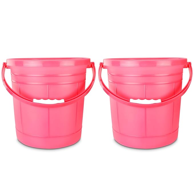 Nayasa Frosty DLX Bucket No. 11-9 Ltrs, Pack of 2, Matte Finish Plastic Bathroom Set, Ideal for Home & Office, Small, Pink