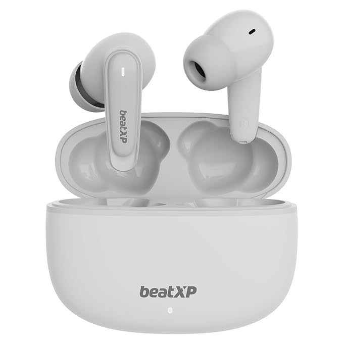 beatXP Wave XPods Bluetooth True Wireless ear buds with 50H Playtime, Quad Mic ENC Tech, 40ms Low Latency Mode for Gaming, type C earphone with 11mm drivers, IPX5, BT v5.3, Touch Control (White)