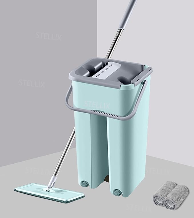 Moppers for Cleaning Floor| Mop Bucket for Home & Kitchen| Flat Mop with Telescopic Mopping Stick| Floor Cleaners Pocha Mob for Wet & Dry Cleaning Supplies with 2 Microfiber Pad| Small Green
