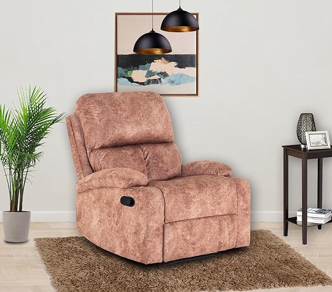 Peachtree Manila Manual Recliner for Living Room | 3 Modes of Comfort | Mango Wood Frame 1 Seater Sofa | Metal Frame with Suede Fabric | Single Sofa Recliner | 1 Year Warranty (Light Brown)