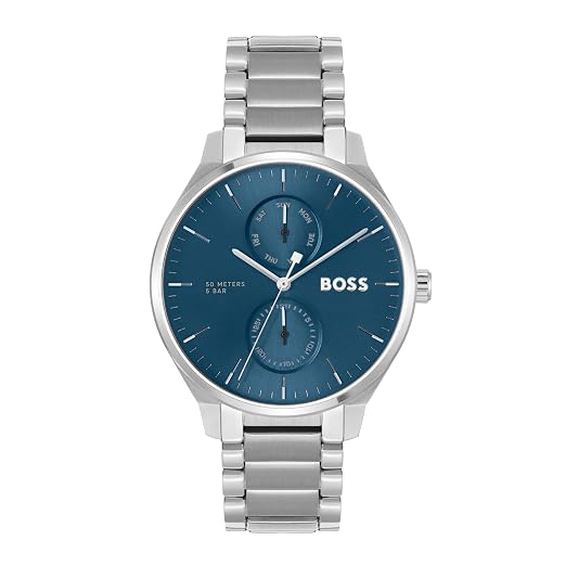 BOSS Tyler Qtz Multifunction Blue Sunray Round Dial Men's Watch|Stainless Steel Material|Silver Color Band - 1514106