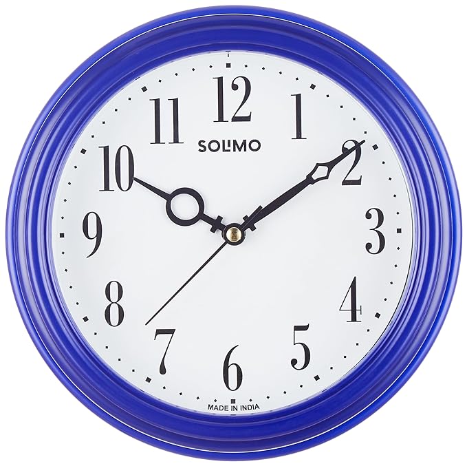 Amazon Brand - Solimo Round Wall Clock | Plastic and Glass | 8 Inch | Blue