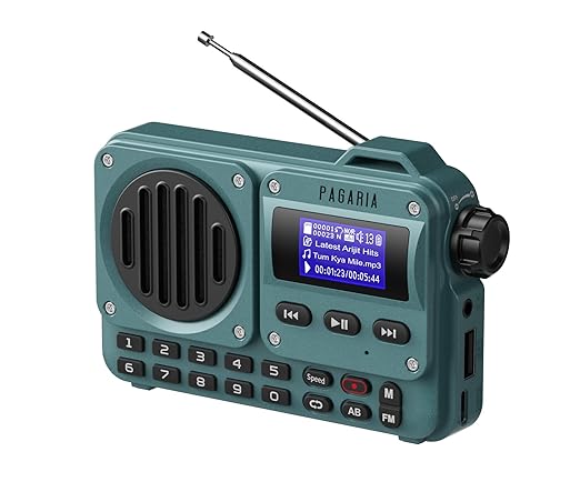Pagaria Grenade 5 Watts Pocket FM Radio with Bluetooth, Tf Card/USB Speaker  -  LCD Display with Song Name, Folder Selection, Type C Charging, Voice Recording & More