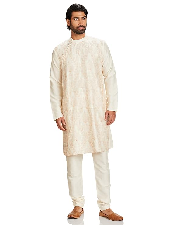 Amazon Brand - Symbol Men's Polyester Brocade Regular Festive Long Kurta & Pyjama Set (2pcs)